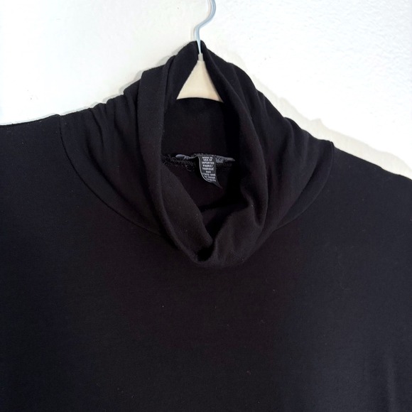 Eileen Fisher L Black Long Sleeve Turtleneck Top Quiet Luxury Sleek Chic Stretch - Picture 7 of 10